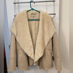 Lucky Bran's Beige Faux Shearling Waterfal Jacket